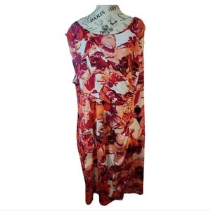 Dana Buchman Red/Cream Floral Dress Size 2X-Large